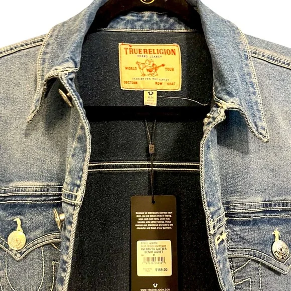 True Religion Oversized Glitter Denim Jacket Size: Medium - Picture 4 of 10